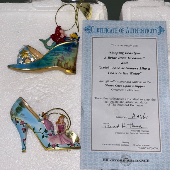 Disney Other - Bradford Exchange Disney Once Upon a Slipper Ornaments Sleeping Beauty and Ariel